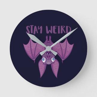 Stay Weird Cartoon Bat Round Clock