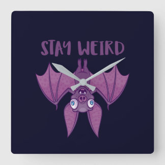Stay Weird Cartoon Bat Square Wall Clock