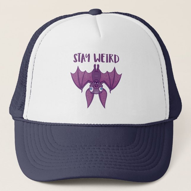 Stay Weird Cartoon Bat Trucker Hat (Front)