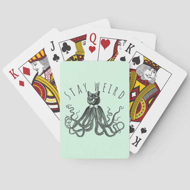 Stay Weird Catopus Cat and Octopus Mashup Poker Cards (Back)