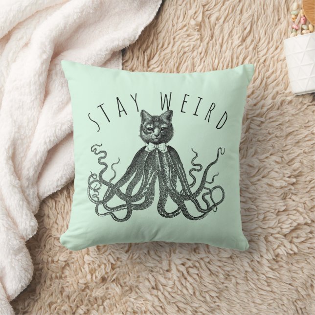 Stay Weird Catopus Cat and Octopus Mashup Throw Pillow (Blanket)