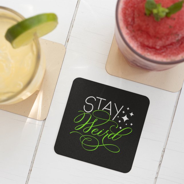 Stay Weird Cosmic Quirky Motivational Quote Square Paper Coaster (Creator Uploaded)