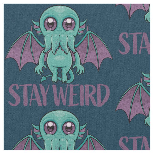Stay Weird Cute Cthulhu Monster Fabric (Close Up)