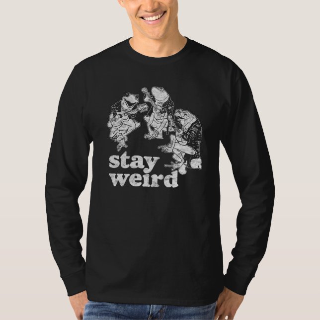 Stay Weird! Cute Frogs & Mushrooms Guitar Banjo Mu T-Shirt (Front)