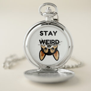 Stay Weird Funny Boston Terrier Cartoon Dog Pocket Watch