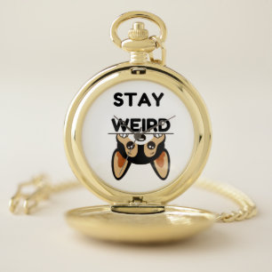 Stay Weird Funny Boston Terrier Cartoon Dog Pocket Watch