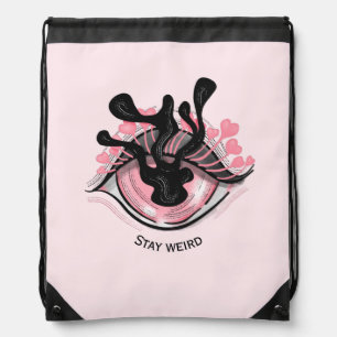 Stay Weird Goth Pink Eye Creepy Horror Wicca Drawstring Bag