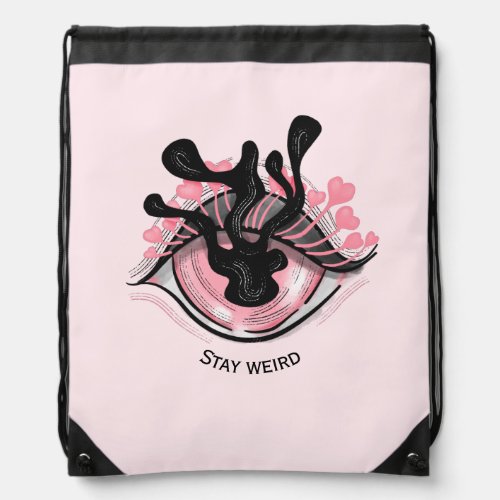 Stay Weird Goth Pink Eye Creepy Horror Wicca Drawstring Bag