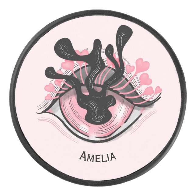 Stay Weird Goth Pink Eye Creepy Horror Wicca Hockey Puck (Front)