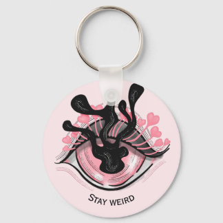 Stay Weird Goth Pink Eye Creepy Horror Wicca Keychain