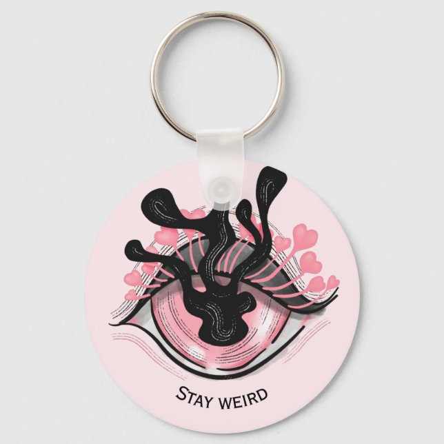 Stay Weird Goth Pink Eye Creepy Horror Wicca Keychain (Front)