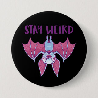Stay Weird Quirky Albino Vampire Bat Cartoon Button