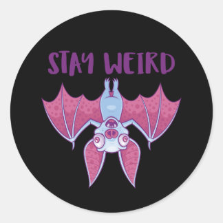 Stay Weird Quirky Albino Vampire Bat Cartoon Classic Round Sticker