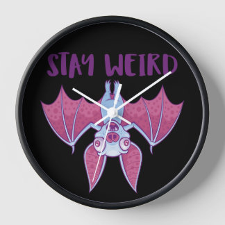 Stay Weird Quirky Albino Vampire Bat Cartoon Clock