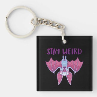 Stay Weird Quirky Albino Vampire Bat Cartoon Keychain