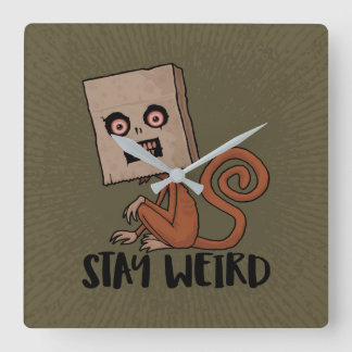 Stay Weird Sack Monkey Square Wall Clock