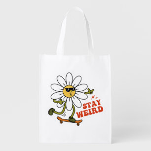 Stay Weird Skateboarding Daisy Grocery Bag
