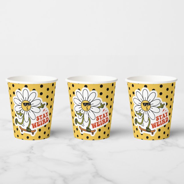 Stay Weird Skateboarding Daisy Paper Cups (Multi)