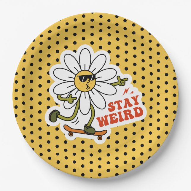 Stay Weird Skateboarding Daisy Paper Plates (Front)