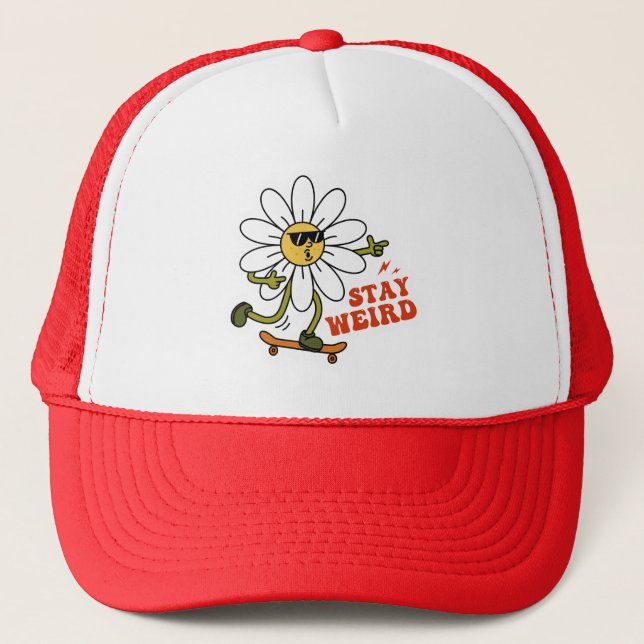 Stay Weird Skateboarding Daisy Trucker Hat (Front)