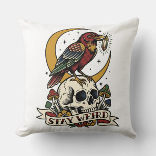 Stay Weird Three Eyed Crow Crystal Tattoo Flash My Throw Pillow