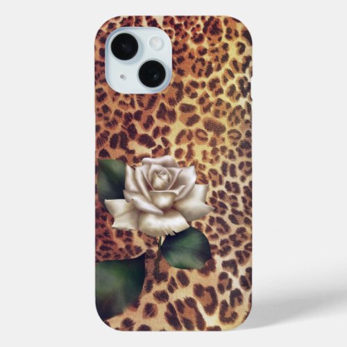 Stay Wild Animal print leopard white rose iPhone 15 Case