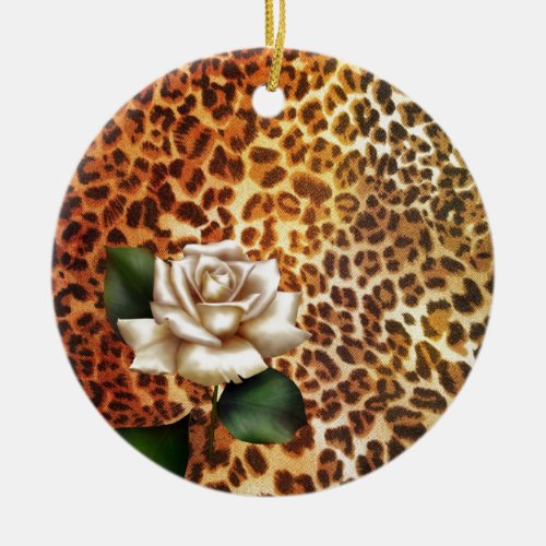 Stay Wild Animal print leopard white rose Ceramic Ornament