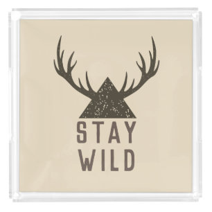 Stay Wild Antlers Typography Acrylic Tray