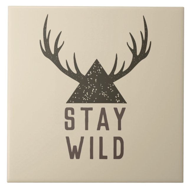 Stay Wild Antlers Typography Ceramic Tile (Front)