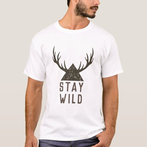 Stay Wild Antlers Typography T_Shirt