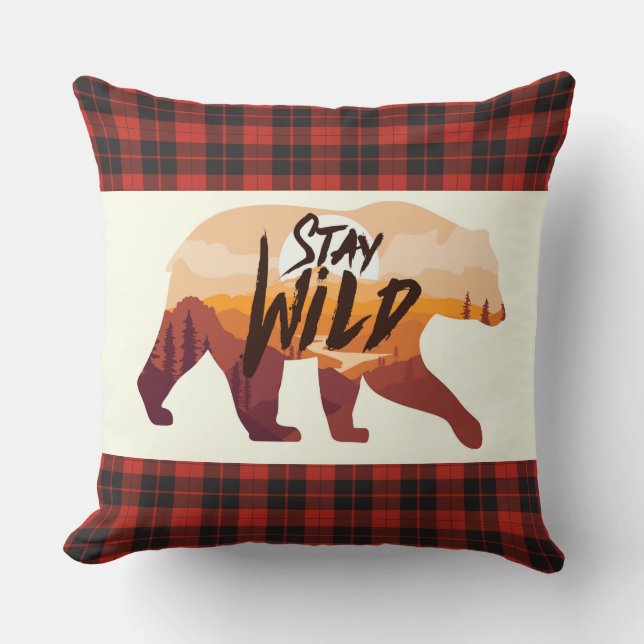 Stay Wild Bear Throw Pillow (Front)