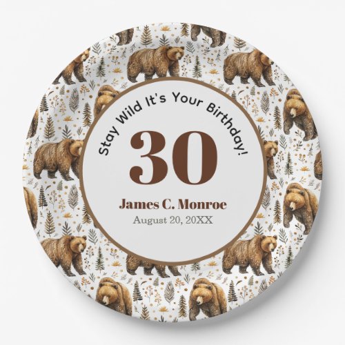 Stay Wild Bear Woodland Birthday Paper Plates