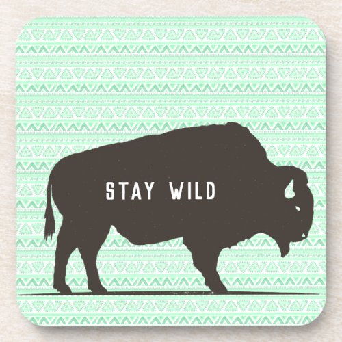 Stay Wild Boho Buffalo Customizable Beverage Coaster