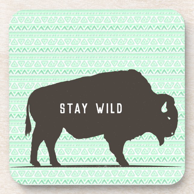 Stay Wild Boho Buffalo Customizable Beverage Coaster (Front)