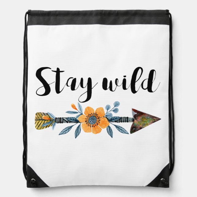 Stay wild boho style watercolor drawstring bag (Front)