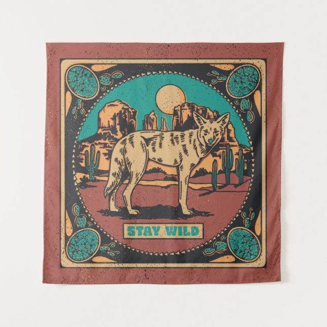 Stay Wild Coyote Tapestry (Front)