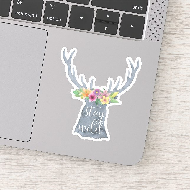 Stay Wild | Cute Deer Antlers Flower Crown Quote Sticker (Detail)
