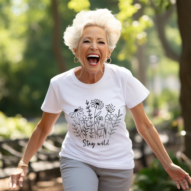 Stay Wild Floral Boho Line Art T-Shirt (Creator Uploaded)