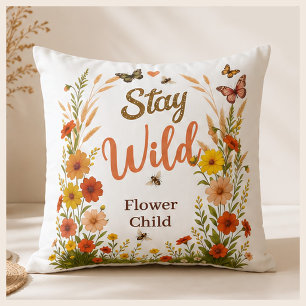 Stay Wild Flower Child Boho Floral Double-sided Throw Pillow