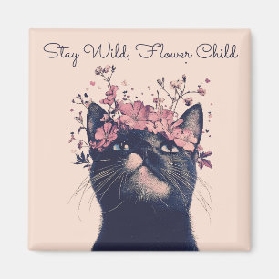 Stay Wild, Flower Child Cat Floral Boho Magnet