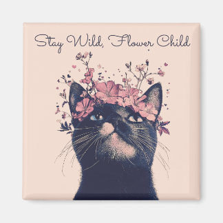 Stay Wild, Flower Child Cat Floral Boho Magnet