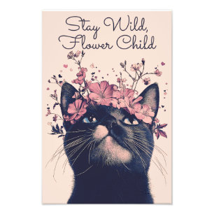 Stay Wild, Flower Child Cat Floral Photo Print