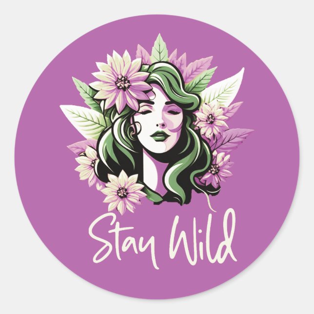 Stay Wild Flower Child Classic Round Sticker (Front)