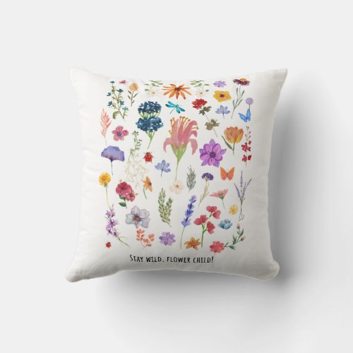 stay wild flower child throw pillow