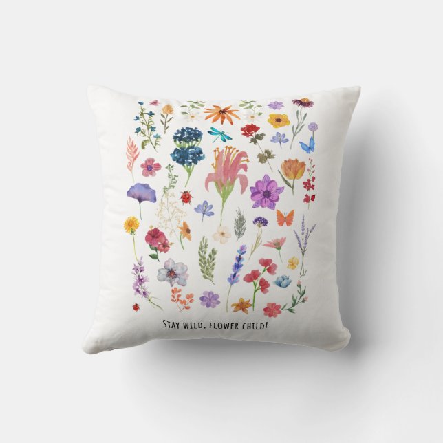stay wild flower child throw pillow (Back)