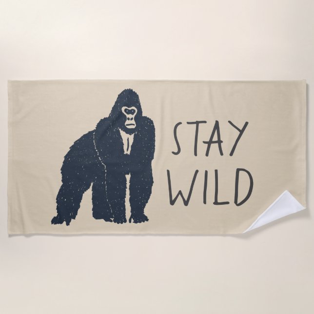 Stay Wild Gorilla Silhouette Beach Towel (Front)