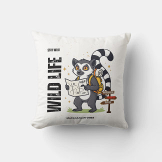 Stay Wild Lemur Life - Madagascar Vibes Cute lemur Throw Pillow