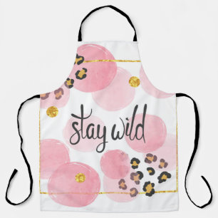 Stay wild, leopard print, pink circles apron