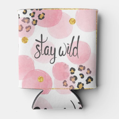 Stay wild leopard print pink circles can cooler