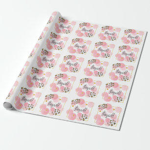 Stay wild, leopard print, pink circles wrapping paper